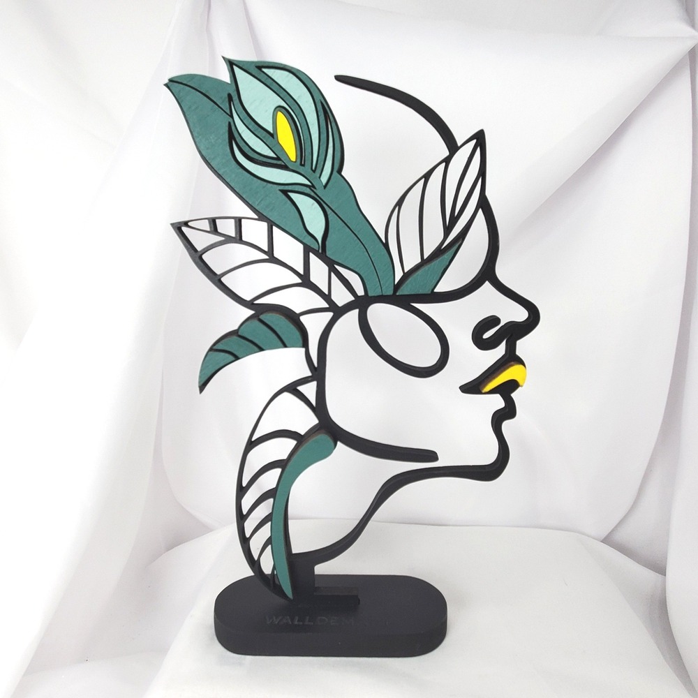 Walldemart Abstract Pop Art Face Wood Sculpture Surrealist Modern Tabletop Art
